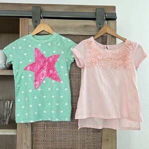 📫BUY2 for $20 📫Bulk 2 Crewcuts Tee sequence star & GapKids Pink Flower appliqués